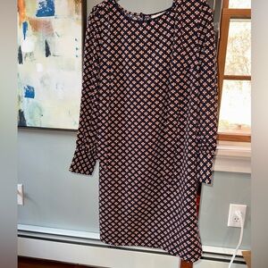 LOFT Navy & blush Geometric Long Sleeve-shift pullover tie waisted Dress Size PM